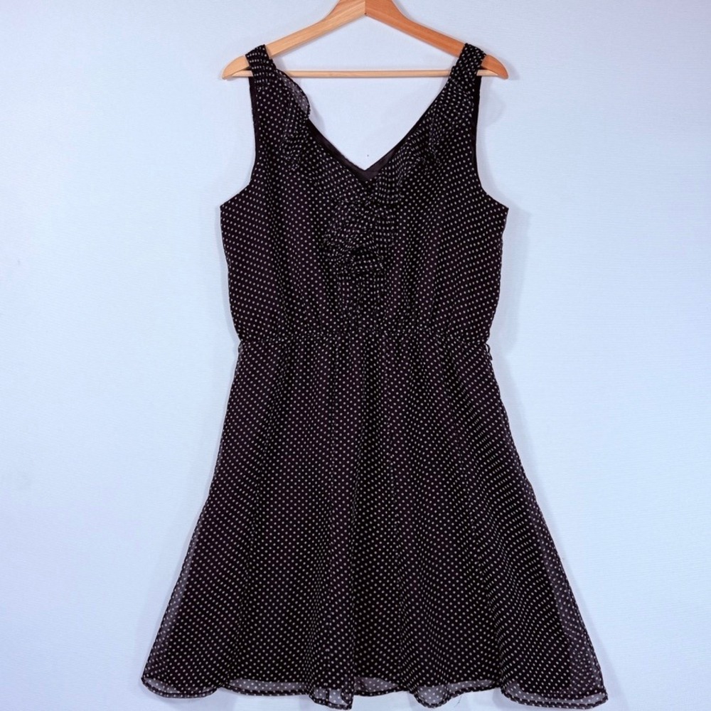 White House Black Market Polka Dot Dress Womens 14 Black Ruffle Retro Rockabilly